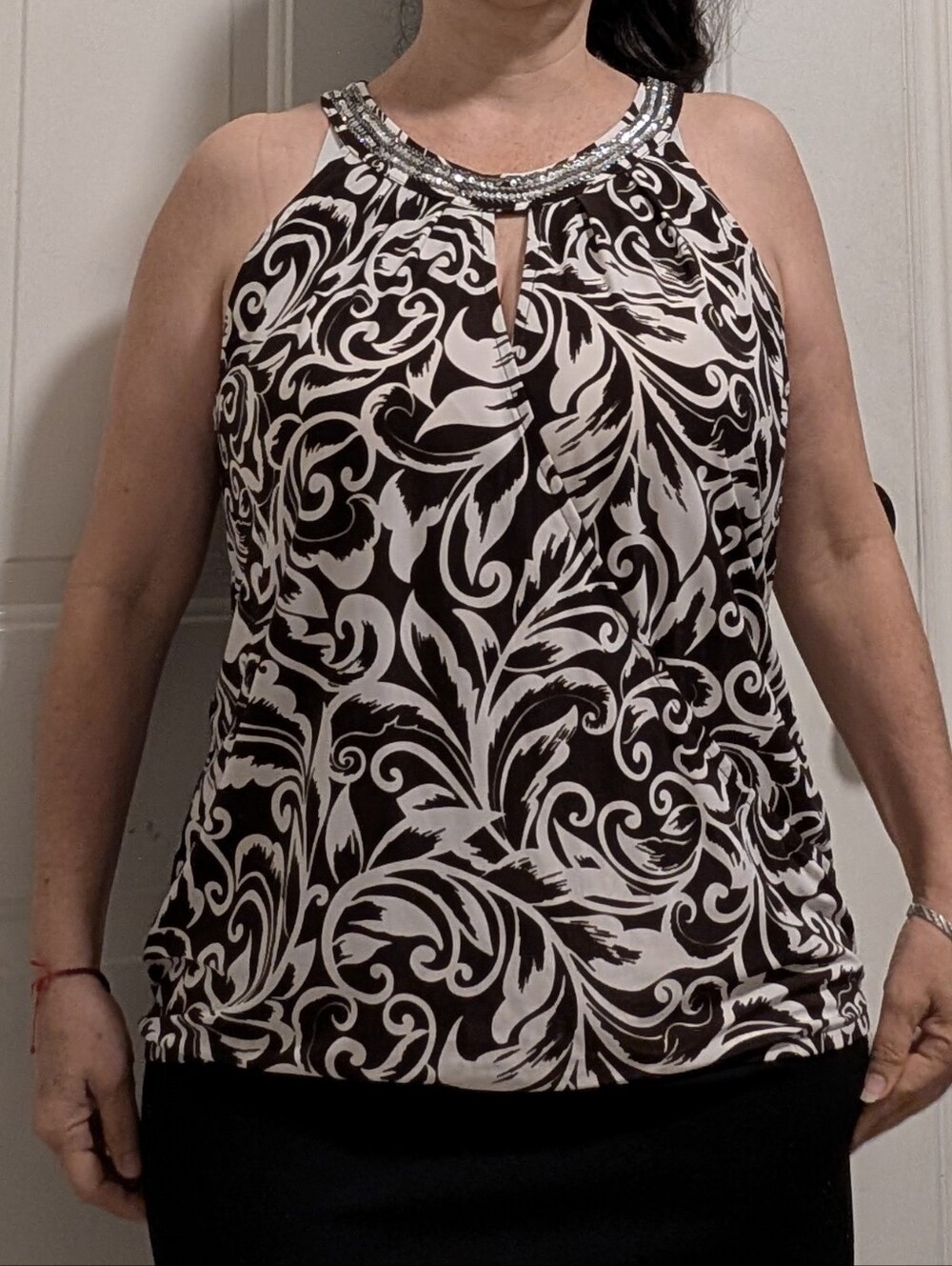 INC International Concepts Brown and White Beaded Halter Top